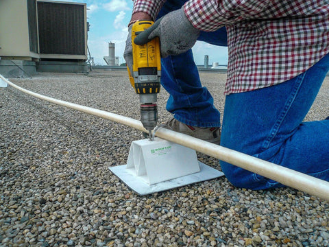 4 Pack 6 Inch Pre Cut PVC Rooftop Pipe Support Blocks For Roof Conduits And Piping On Roofs installed with a drill