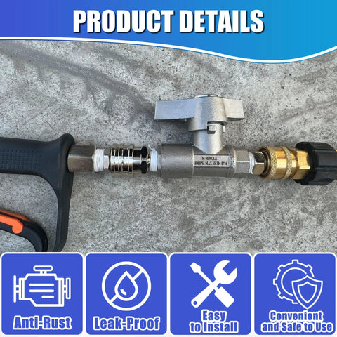 M MINGLE ball valve for pressure washer hose, 3/8 quick-connect, silver metal body, 5000 PSI