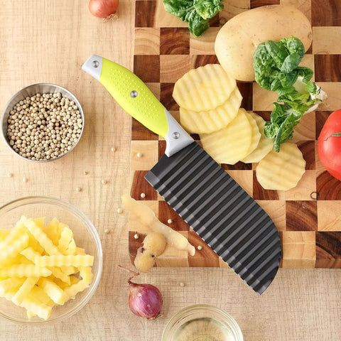 Crinkle Cutter And Wave Fries Maker For Veggies Potatoes Cucumbers Carrots And Fruit With Non Slip Handle And Dishwasher Safe Design