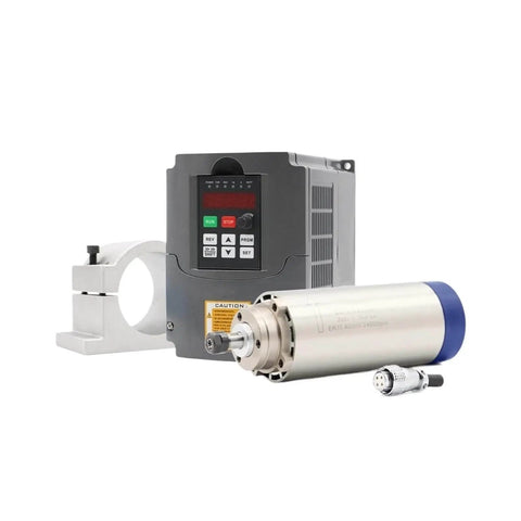 1.5kW CNC Spindle, air cooled, 80mm ER11 tool holder, 4 bearing assembly, 80mm mount, shown with 220V frequency drive