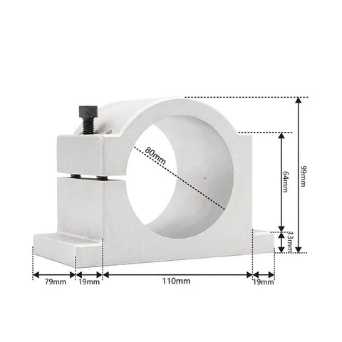 80mm mount for 1.5kW CNC Spindle, Air Cooled, with 80mm ER11 Tool Holder, showing detailed dimensions and mounting structure.