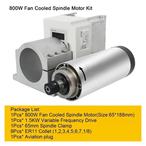Beast Of An Air Cooled Spindle Motor Kit For CNC Routers, 800W To 2.2KW Power Range, with spindle and components displayed