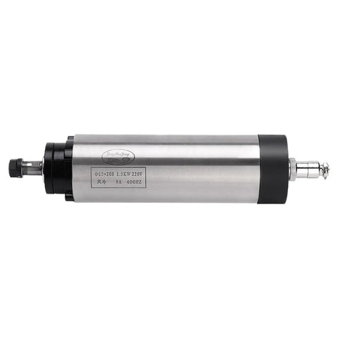 Air Cooled CNC Spindle Motor 1.5KW 220V Dual Voltage 110V Option 24000 RPM 65mm Bore shown in horizontal position.