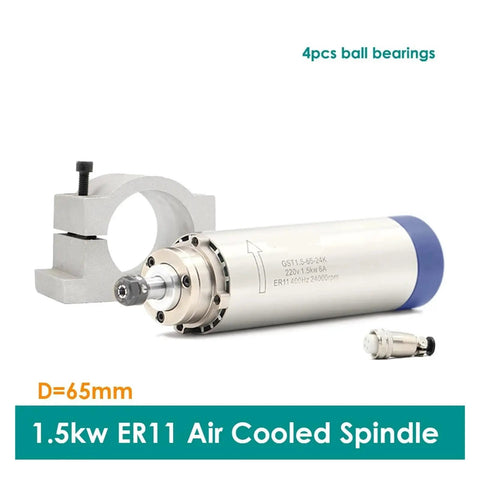 Beefy Air Cooled CNC Spindle Motor ER11 1.5kW 65mm Diameter Dual Voltage 110V 220V with bracket