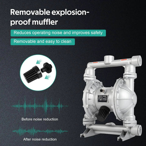 Image of Air Operated Double Diaphragm Pump For Oil Transfer With One And A Half Inch Inlet And Outlet, 44 GPM, Up To 115 PSI with muffler feature