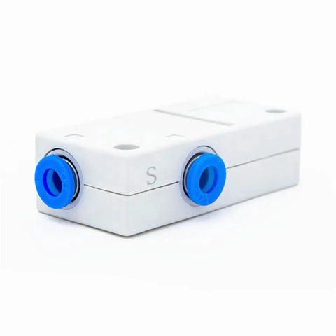 Workhorse Air Powered Vacuum Generator For Industrial Gripping And Clamping, ZH07BS-06-06, side view with blue connectors