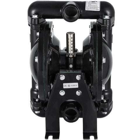 Front view of Air Operated Double Diaphragm Pump 1 Inch Inlet Outlet Aluminum, 35 GPM Max, 120 PSI, industrial use, PTFE diaphragms