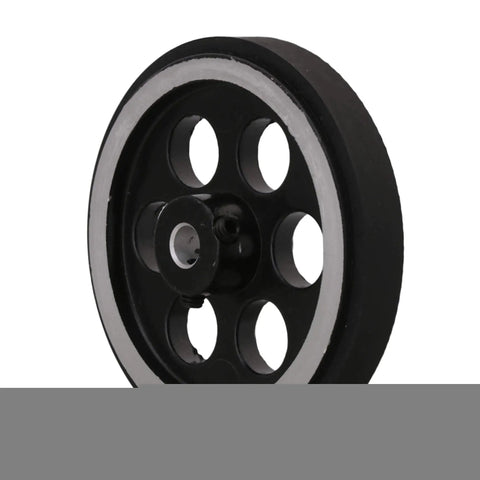 Side view of Workhorse Aluminum Encoder Wheel For Rotary Encoder 65mm Diameter Meter Wheel With 0.24 Inch Bore, industrial grade.