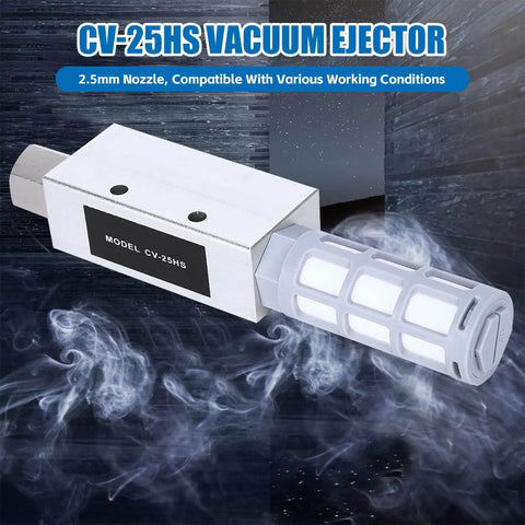 Premium Pneumatic Air Exhaust Vacuum Generator Ejector With Muffler, Aluminum Alloy Vacuum Valve CV-25HS with 2.5mm Nozzle