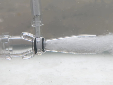 Close-up of Venturi Nozzle For Aquarium Aeration And Oxygenation in action, demonstrating water mixing and bubble diffusion.