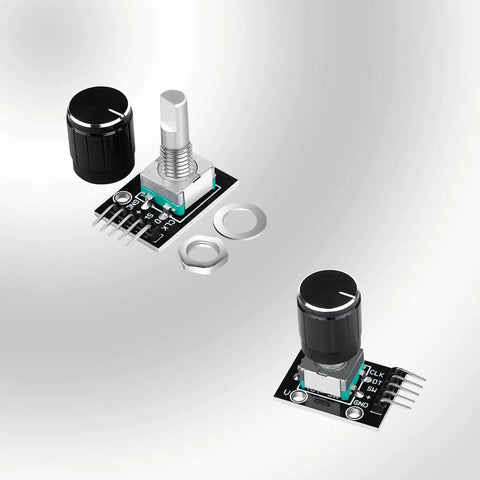 KY-040 360 Degree Rotary Encoder Module Kit With Knob Caps For Arduino, two black modules and grey knobs, 5V 20 Pulses Per Turn