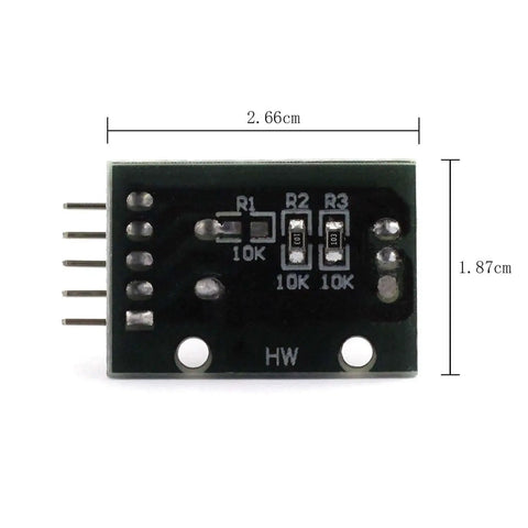 Back view of Two Pack KY-040 Rotary Encoder Modules showing dimensions and electronic components, suitable for Arduino projects