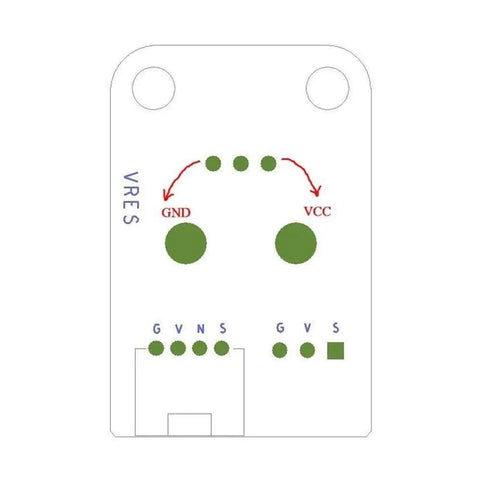 Diagram of Two Pack 10K Ohm Rotary Potentiometer Module for Arduino Uno PIC AVR MCU, showing pin configuration for GND and VCC.