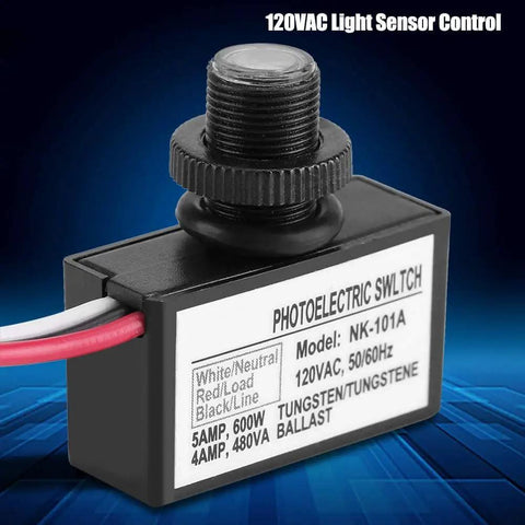 Automatic Photoelectric Light Switch with 120VAC sensor auto on off day night control for energy saving lighting and longer bulb life.