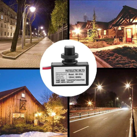 Automatic Photoelectric Switch For Outdoor Lighting 120VAC 50 60Hz Sensor Control Turns Lights On At Night And Off By Day in outdoor settings