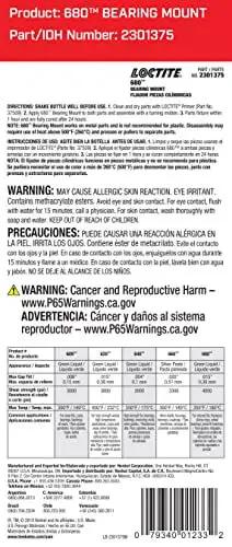 Automotive Bearing Mount Adhesive label with safety warnings and product information in English and Spanish.