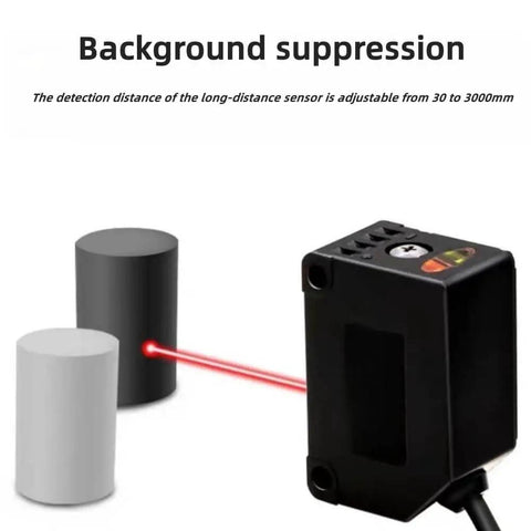 BG 1000N Photoelectric Sensor Switch with Background Suppression detecting cylinders with LED display and red laser beam, 3000mm range