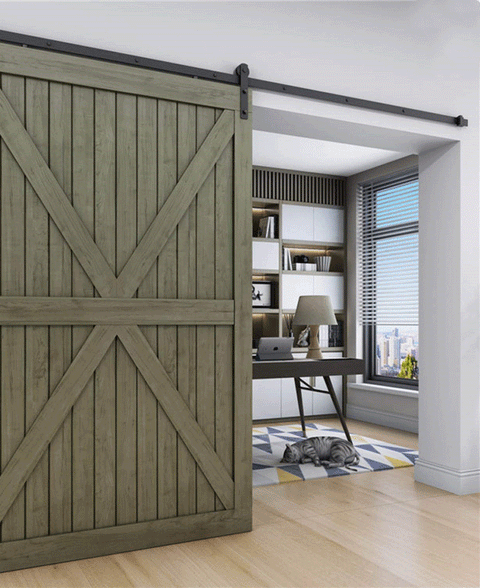 Barn Sliding Door Hardware Track Kit 90.6 in. 7.55 Feet black Strap