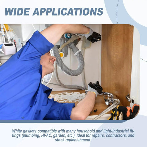 Plumber installing Beveled Slip Joint Washers 100 Pack One And One Half Inch Size 1.5 Inch O Ring Tubular Pipe Seal Washers under sink