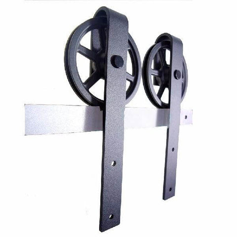 Black Rustic Carbon Steel & POM Sliding Barn Door Roller Set