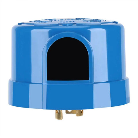 Side view of Blue Dusk To Dawn Outdoor Light Sensor Switch with Auto On Off No Fuss Photoelectric Switch for exterior lighting.
