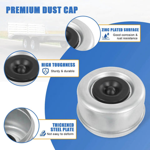 Close-up of zinc-plated 2.72 inch dust cap from 4 Sets Boat Trailer Axle Bearings Kit With 22333TB Grease Seals