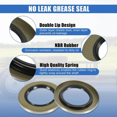 Close-up of 22333TB grease seals from 4 Sets Boat Trailer Axle Bearings Kit with highlighted features like double lip and NBR rubber