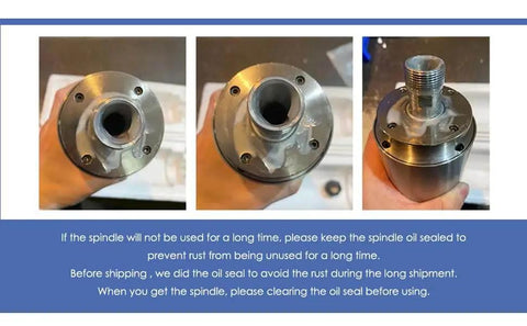 Top view of Beefy 2.2kW ER20 air cooled spindle motor, showing 80mm diameter and threaded connection, with ceramic bearings visible.