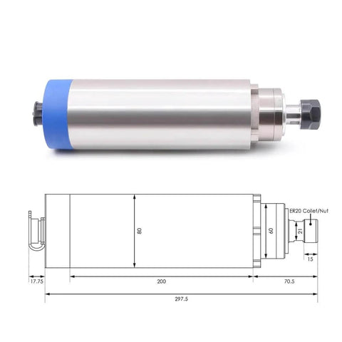 Beefy 2.2kW ER20 Air Cooled Spindle Motor For CNC Machines 220V Inverter Ready with diagram dimensions