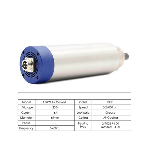 1.5kW ER11 Air Cooled Spindle With 4 Bearings 24000 RPM 65 By 204 mm Motor CNC High Speed Spindle For Wood Metal And Plastic Easy Setup