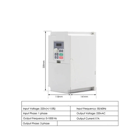 4kW inverter for 3.5kW ER25 Air Cooled CNC Spindle Motor with input specifications, phase, and voltage details.