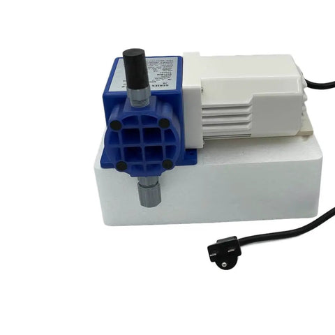 Chem Flow Diaphragm Pump For Chemical Metering And Chlorine Dosing, 7 Gallons Per Day, 100 PSI, 230 Volt, shown with tubing connections