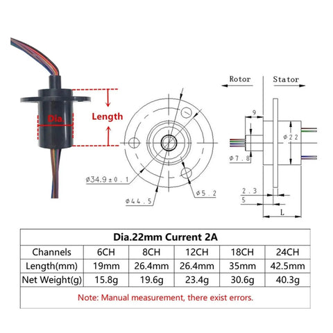 Go To Compact 22mm Flange Slip Ring With 2A Current Rating and multiple channel options diagram