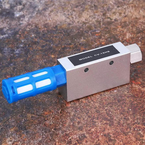 Aluminum Alloy Air Ejector Vacuum Generator CV-15HS, compact design, showing blue nozzle and metal casing for industrial automation.