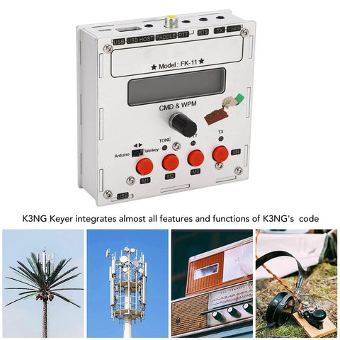 K3NG Keyer CW Morse Code Controller in Aluminum Alloy Enclosure with USB Keyboard Rotary Encoder LCD Display Front View