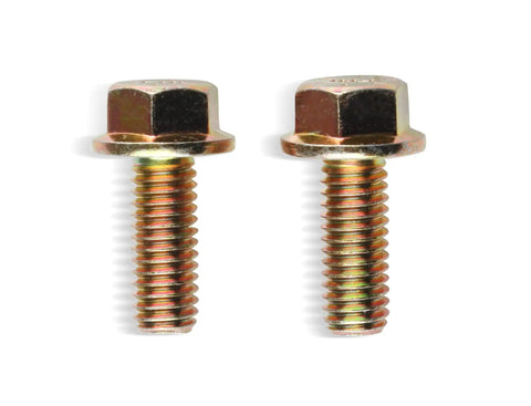 Two metal hex bolts with shiny finish, suitable for automotive use, showcasing threaded body and hexagonal head in front view.