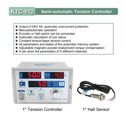 KTC-812 Semi-automatic Tension Controller with digital display showing settings and Hall sensor for precise control