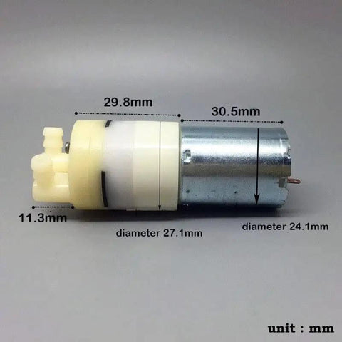 Compact Self Priming Diaphragm Micro Pump For 5V 6V 9V And 12V Systems, 370 Motor, with dimensions labeled