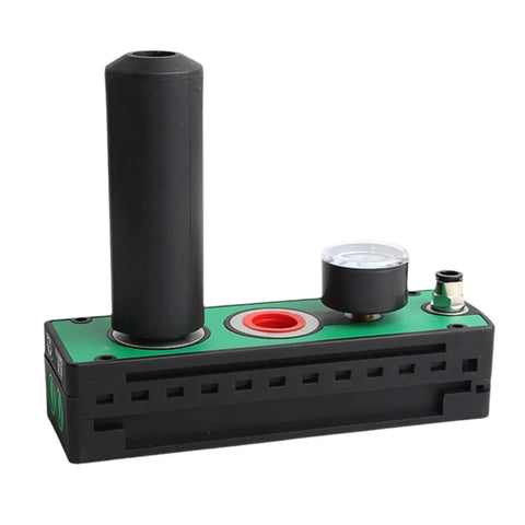 Compact Multi Stage Vacuum Generator For Energy Saving With High Flow And High Suction, front view showing suction port and gauge