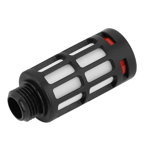 Close-up of Compact Pneumatic Vacuum Generator with Venturi Ejector Filter for CV 10HS Series, black casing, white grid visible.
