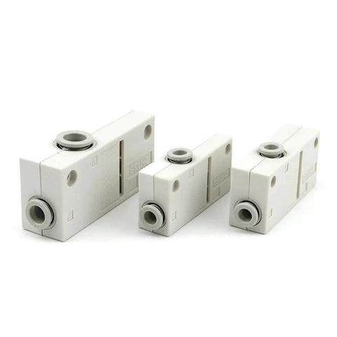 Compact Pneumatic Vacuum Generator Box Type Air Ejector for industrial automation, three white units front view