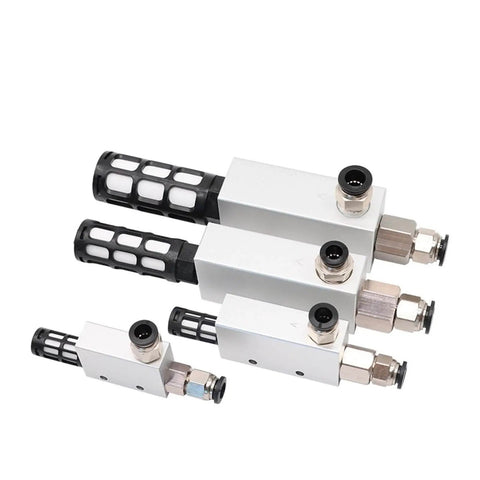 Compact Powerful Vacuum Ejector with Air Exhaust Control Valve for Pneumatic Systems, aluminum construction, four units CV-10HS Style