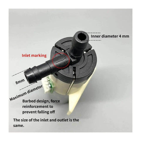 Cordless 12V Diaphragm Water Pump With 8mm Orifice Metering Flow, top view highlighting inlet and diameter details