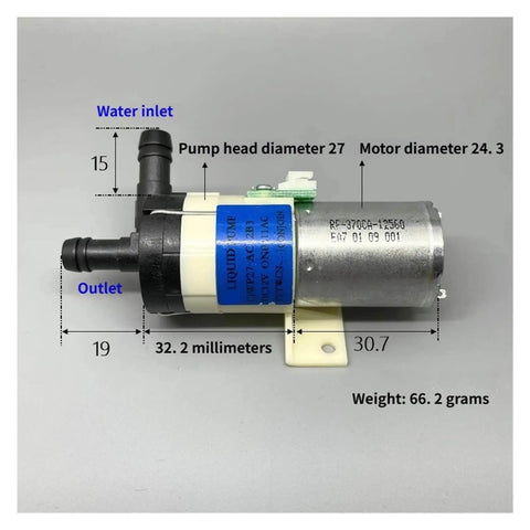 Cordless 12V diaphragm water pump with 8mm orifice metering flow, compact transfer pump for medical devices and coffee makers.