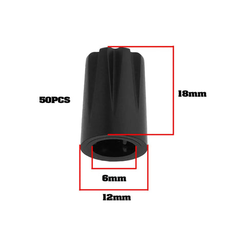 Bulk 50 Pack 6mm D Shaft Rotary Encoder Knob Set With D Hole Concave Cap Potentiometer Knobs Black, size labels shown