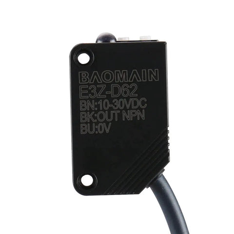 Diffuse Reflection Photoelectric Sensor Switch E3Z-D62 NPN Output For Industrial Automation, front view showing labels and wiring