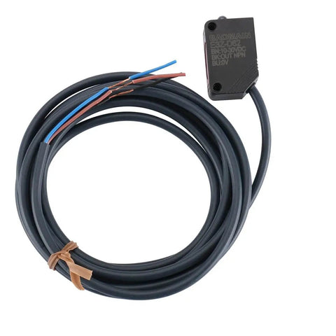 Diffuse Reflection Photoelectric Sensor Switch E3Z-D62 NPN Output with wiring for industrial automation, 50-300mm sensing range, DC 10-30V.