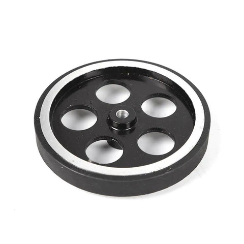 Digital Meter Counter With Rotary Encoder For Wheel Roll Length Measurement component, focusing on a black metal wheel.