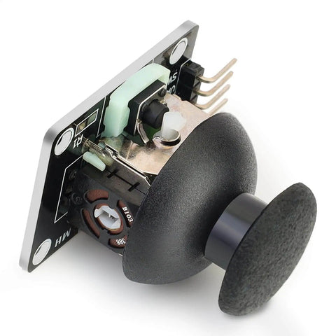 Side view of Six Pack Dual Axis Joystick Module for DIY Projects with Analog X and Y Outputs and Digital Z Output, compatible with Arduino.