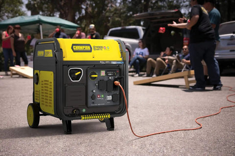 11,000 Watt Electric Start Dual Fuel Portable Inverter Generator With Quiet Technology and CO Shield in outdoor setting